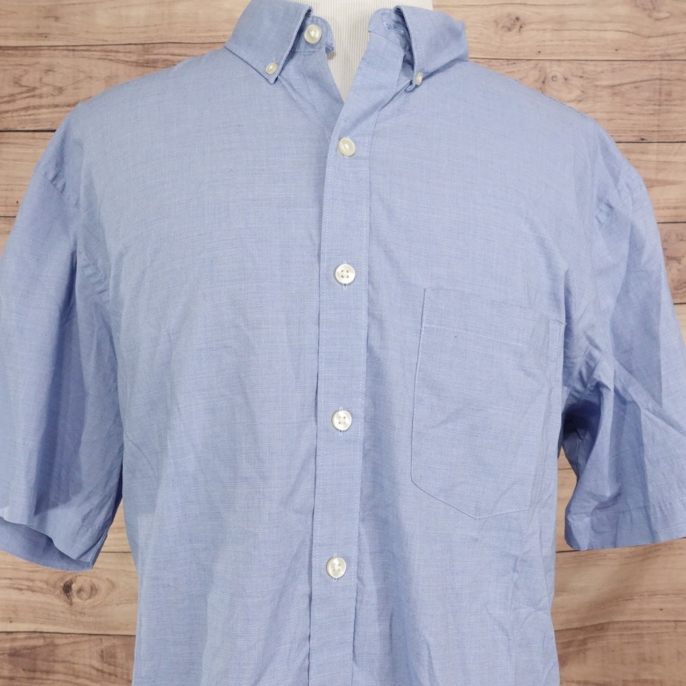 Van Heusen Shirt Mens Big 2XLT Blue Solid Short Sleeve Button-Up Pocket Casual